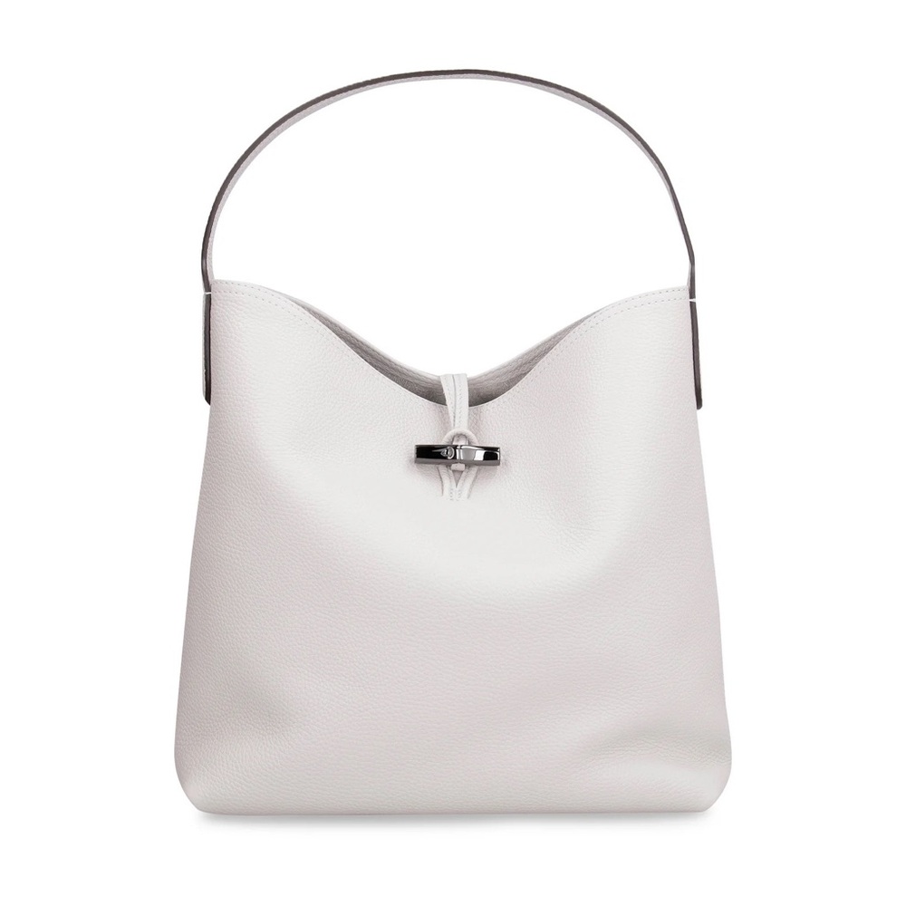 Longchamp Roseau Essential Leather Hobo Shoulder Bag in Talc